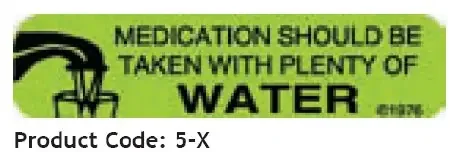 Precision Dynamics – Pre-Printed Label Auxiliary Label Green Medication Should Be Taken With Plenty Of Water Black Safety and Instructional 3/8 X 1-9/16 Inch – 5-X