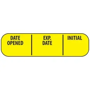 Precision Dynamics – Pre-Printed / Write On Label Advisory Label Yellow Date Opened, Exp Date, Initial Black Quality Control Label 3/8 X 1-7/16 Inch – MV02SY4896