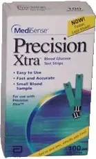 Precision Xtra – Blood Glucose Test Strips 100 Strips per Box 0.6 Microliter Sample Size , 5 Second Test Time For Pro Meter – 9987865
