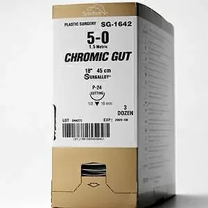 Premium – Suture with Needle Absorbable Uncoated Undyed Suture Chromic Gut Size 4 – 0 18 Inch Suture 1-Needle 19 mm Length 3/8 Circle Reverse Cutting Needle – SG-5637G
