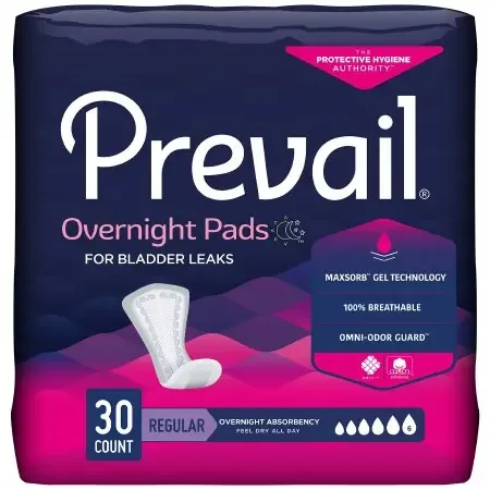 Prevail Daily Pads Overnight – Bladder Control Pad 16 Inch Length Heavy Absorbency Polymer Core One Size Fits Most Adult Female Disposable – PVX-120