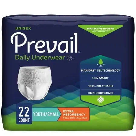 Prevail Daily Underwear – Unisex Youth Absorbent Underwear Pull On with Tear Away Seams Small Disposable Moderate Absorbency – PV-511