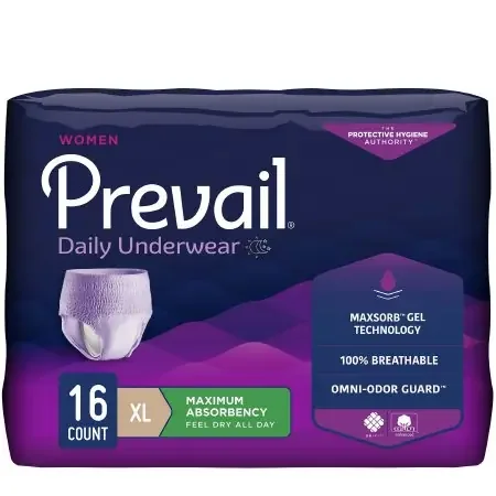 Prevail For Women Daily Underwear – Female Adult Absorbent Underwear Pull On with Tear Away Seams X-Large Disposable Heavy Absorbency – PWC-514/1