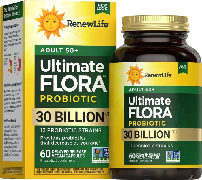 Probiótico Ultimate Flora 50+ 30 Mil Millones, 60 Cápsulas Veganas de Liberación Retardada