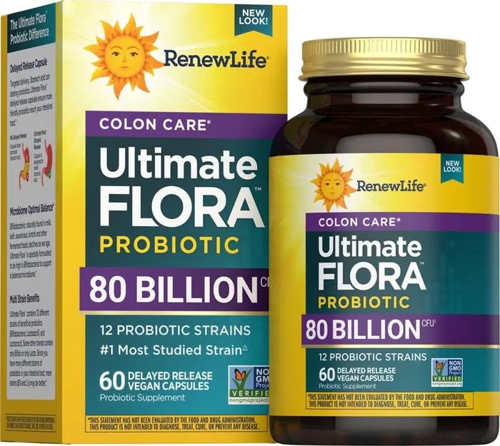 Probiótico Ultimate Flora Colon Care 80 Bilhões, 60 Cápsulas Veganas de Liberação Retardada