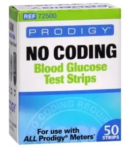 Prodigy – Blood Glucose Test Strips 50 Strips per Box No Coding Required For All Meters – 08484072500
