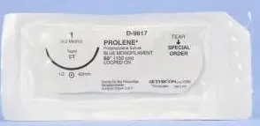 Prolene – Suture Loop with Needle Nonabsorbable Uncoated Blue Suture Monofilament Polypropylene Suture Size 1 60 Inch Suture 1-Needle 40 mm Length 1/2 Circle Taper Point Needle – D9617