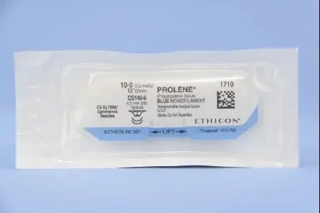 Prolene – Suture with Needle Nonabsorbable Uncoated Blue Suture Monofilament Polypropylene Suture Size 10 – 0 12 Inch Suture Double-Armed 6.5 mm Length 3/8 Circle Spatula Needle – 1710G