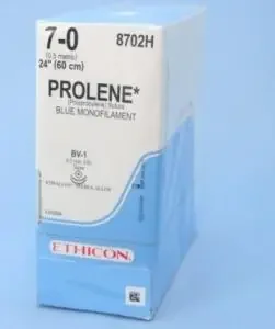 Prolene – Suture with Needle Nonabsorbable Uncoated Blue Suture Monofilament Polypropylene Suture Size 7 – 0 24 Inch Suture Double-Armed 9.3 mm Length 3/8 Circle Taper Point Needle – 8702H