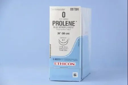 Prolene – Suture with Needle Nonabsorbable Uncoated Blue Suture Monofilament Polypropylene Suture Size 0 36 Inch Suture Double-Armed 26 mm Length 1/2 Circle Taper Cut Needle – 8978H