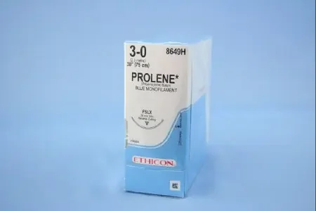 Prolene – Suture with Needle Nonabsorbable Uncoated Blue Suture Monofilament Polypropylene Suture Size 3 – 0 30 Inch Suture 1-Needle 36 mm Length 3/8 Circle Reverse Cutting Needle – 8649H