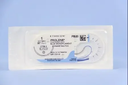 Prolene – Suture with Needle Nonabsorbable Uncoated Blue Suture Monofilament Polypropylene Suture Size 1 30 Inch Suture 1-Needle 36.4 mm Length 1/2 Circle Blunt Point Needle – PB20H