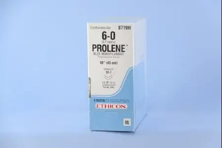 Prolene – Suture with Needle Nonabsorbable Uncoated Blue Suture Monofilament Polypropylene Suture Size 6 – 0 18 Inch Suture Double-Armed 13 mm Length 3/8 Circle Taper Cut Needle – 8719H