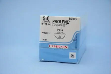 Prolene – Suture with Needle Nonabsorbable Uncoated Blue Suture Monofilament Polypropylene Suture Size 5 – 0 18 Inch Suture 1-Needle 19 mm Length 3/8 Circle Precision Cosmetic – Conventional Cutting PRIME Needle – 8630G