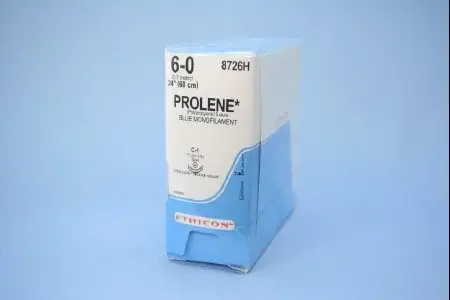 Prolene – Suture with Needle Nonabsorbable Uncoated Blue Suture Monofilament Polypropylene Suture Size 6 – 0 24 Inch Suture Double-Armed 12 mm Length 3/8 Circle Taper Point Needle – 8726H