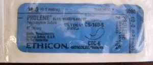 Prolene – Suture with Needle Nonabsorbable Uncoated Blue Suture Monofilament Polypropylene Suture Size 10 – 0 4 Inch Suture Double-Armed 5.5 mm Length 1/2 Circle / 1/4 Circle Spatula Needle – 9090G