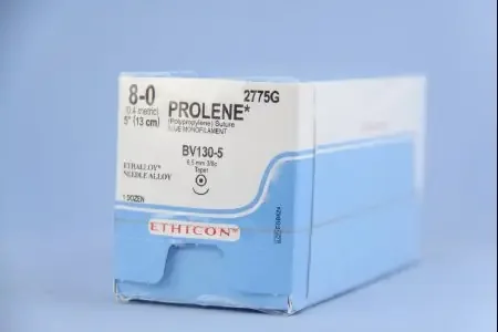 Prolene – Suture with Needle Nonabsorbable Uncoated Blue Suture Monofilament Polypropylene Suture Size 8 – 0 5 Inch Suture 1-Needle 6.5 mm Length 3/8 Circle Taper Point Needle – 2775G
