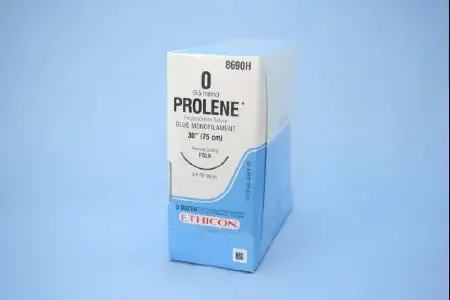 Prolene – Suture with Needle Nonabsorbable Uncoated Blue Suture Monofilament Polypropylene Suture Size 0 30 Inch Suture 1-Needle 36 mm Length 3/8 Circle Reverse Cutting Needle – 8690H