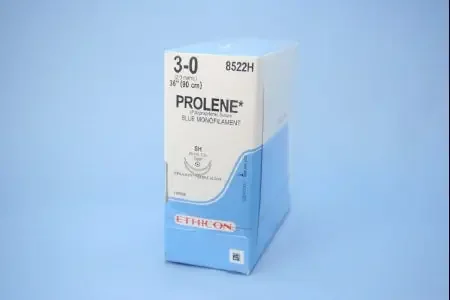 Prolene – Suture with Needle Nonabsorbable Uncoated Blue Suture Monofilament Polypropylene Suture Size 3 – 0 36 Inch Suture Double-Armed 26 mm Length 1/2 Circle Taper Point Needle – 8522H