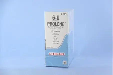 Prolene – Suture with Needle Nonabsorbable Uncoated Blue Suture Monofilament Polypropylene Suture Size 6 – 0 30 Inch Suture Double-Armed 13 mm Length 3/8 Circle Taper Cut Needle – 8707H