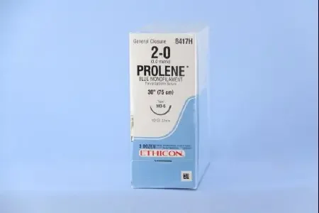 Prolene – Suture with Needle Nonabsorbable Uncoated Blue Suture Monofilament Polypropylene Suture Size 2 – 0 30 Inch Suture 1-Needle 26 mm Length 1/2 Circle Taper Point Needle – 8417H