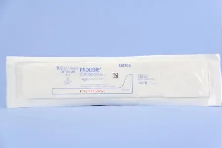 Prolene – Suture with Needle Nonabsorbable Uncoated Blue Suture Monofilament Polypropylene Suture Size 6 – 0 30 Inch Suture Double-Armed 12 mm Length 3/8 Circle Taper Point Needle – M8706