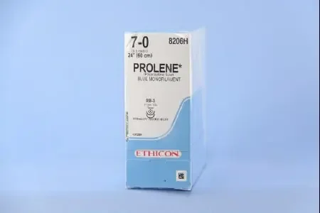 Prolene – Suture with Needle Nonabsorbable Uncoated Blue Suture Monofilament Polypropylene Suture Size 7 – 0 24 Inch Suture Double-Armed 11 mm Length 1/2 Circle Taper Point Needle – 8206H