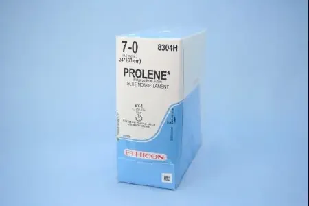 Prolene – Suture with Needle Nonabsorbable Uncoated Blue Suture Monofilament Polypropylene Suture Size 7 – 0 24 Inch Suture Double-Armed 9.3 mm Length 3/8 Circle Taper Point Needle – 8304H