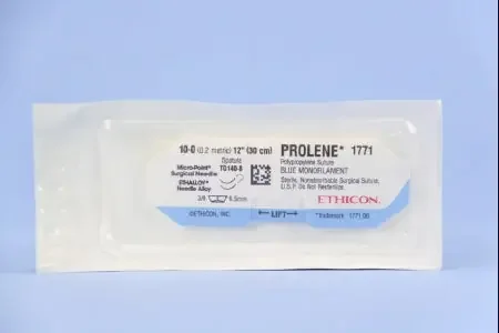 Prolene – Suture with Needle Nonabsorbable Uncoated Blue Suture Monofilament Polypropylene Suture Size 10 – 0 12 Inch Suture Double-Armed 6.5 mm Length 3/8 Circle Micropoint – Spatula Needle – 1771G