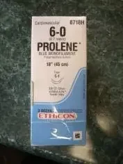Prolene – Suture with Needle Nonabsorbable Uncoated Blue Suture Monofilament Polypropylene Suture Size 6 – 0 18 Inch Suture Double-Armed 12 mm Length 3/8 Circle Taper Point Needle – 8718H