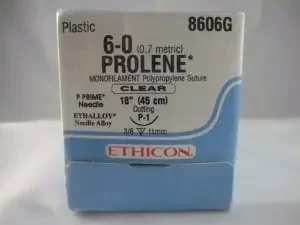 Prolene – Suture with Needle Nonabsorbable Uncoated Clear Suture Monofilament Polypropylene Suture Size 6 – 0 18 Inch Suture 1-Needle 11 mm Length 3/8 Circle Precision Point – Reverse Cutting Needle – 8606G