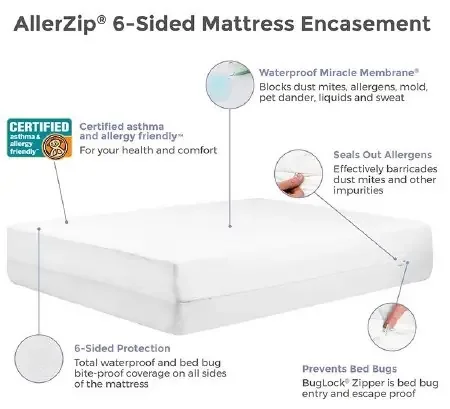 Protect-A-Bed Allerzip Smooth – Mattress Cover 60 X 80 X 8 Inch For Queen Sized Mattresses – 83169-HEAL