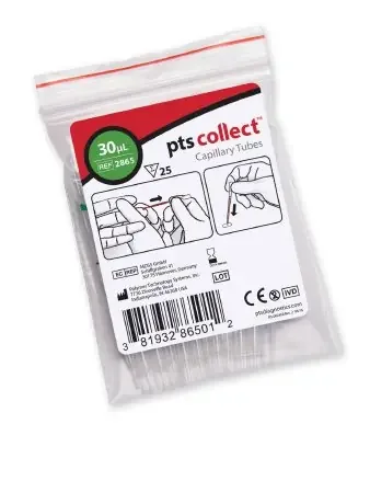 PTS Diagnostics – Capillary Blood Collection Tube Micro-hematocrit Plain 30 µL Green Stripe Without Closure Glass Tube – 2865