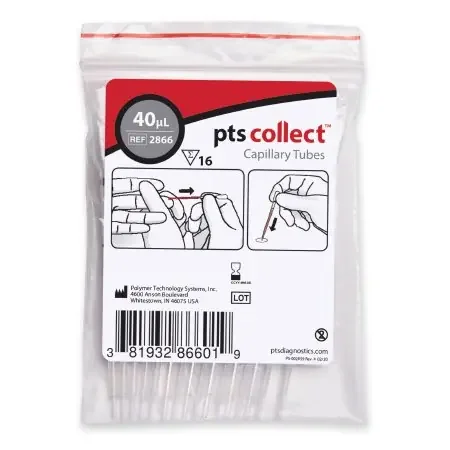 PTS Diagnostics – Capillary Blood Collection Tube Micro-hematocrit Plain 40 µL Black Stripe Without Closure Glass Tube – 2866