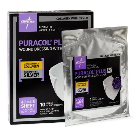 Puracol Plus AG+ – Silver Collagen Dressing 4-1/4 X 4-1/2 Inch Square Sterile – MSC8744EP