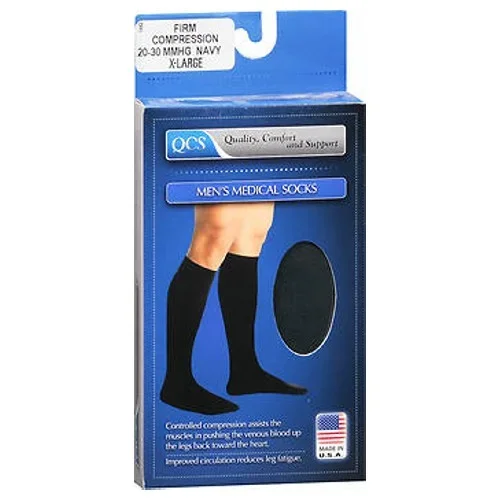 Qcs, Men’s Medical Socks Firm Compression X-Large Navy, 1 Pair