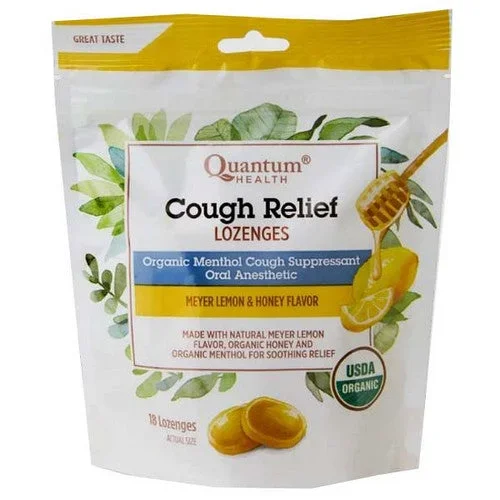 Quantum Health, Cough Relief Organic Bagged Lozenges, Meyer Lemon & Honey 18 Count