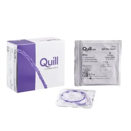 Quill Knotless Tissue-Closure Device – Suture with Needle Absorbable Uncoated Violet Suture Barbed Monofilament PDO (Polydioxanone) Size 2 36 cm Suture Double-Armed 48 mm Length 1/2 Circle Taper Point Needle – RA-1065Q