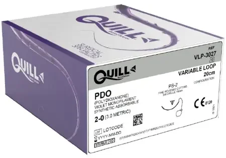 Quill Knotless Tissue-Closure Device, Monoderm – Suture with Needle Absorbable Coated Violet Suture Barbed Monofilament PDO (Polydioxanone) Size 2 – 0 20 cm Suture 1-Needle 19 mm Length 3/8 Circle Reverse Cutting Needle – VLP-3027