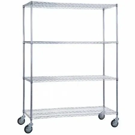 R & B Wire Products – Linen Cart 4 Shelves 500 lbs. Weight Capacity Chrome Plated 5 Inch Casters, 2 Locking – LC186072