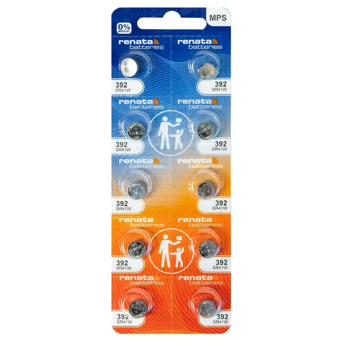 Renata 392 SR41W Batteries – 1.55V Silver Oxide 392 Watch Battery (10 Count)