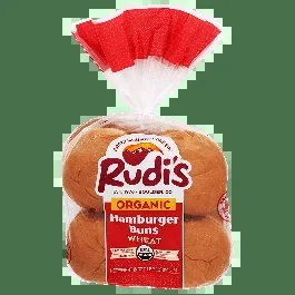 Rudis Organic Wheat Hamburger Buns–8 Buns Per Bag-18 Oz