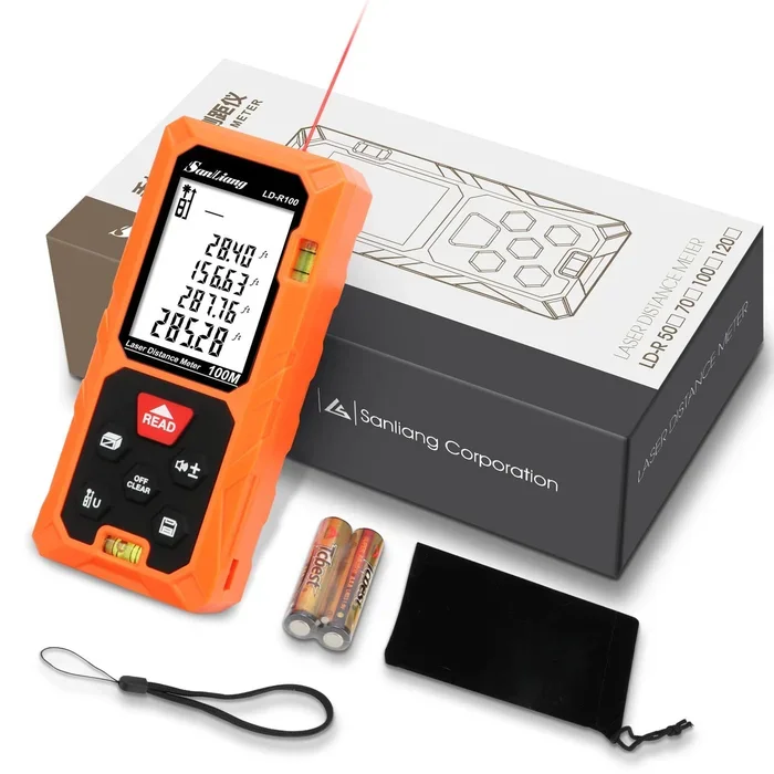 Sanliang Laser Measure 328 Ft Digital Laser Distance Meter Measurement with 2 Bubble Levels,99 Sets Data Storage, M/in/Ft Unit Switching, IP54 and Multiple Functions Laser Measuring Tool.