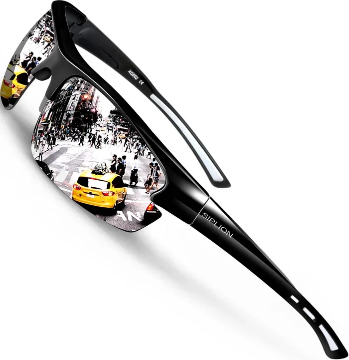 SIPLION Men’s Polarized Sunglasses Sports Glasses for Cycling Fishing Golf TR90 Superlight Frame (Black Frame/Silver Mirrored Lens, As the picture)