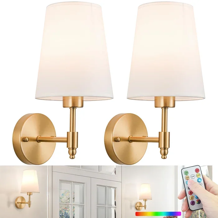 slywise Battery Operated Wall Sconce, Gold Rechargeable Wall Sconces Set of Two, Wireless Wall Sconces with Remote Timer Dimmable for Bedroom Living Room Hallway Wall Decor