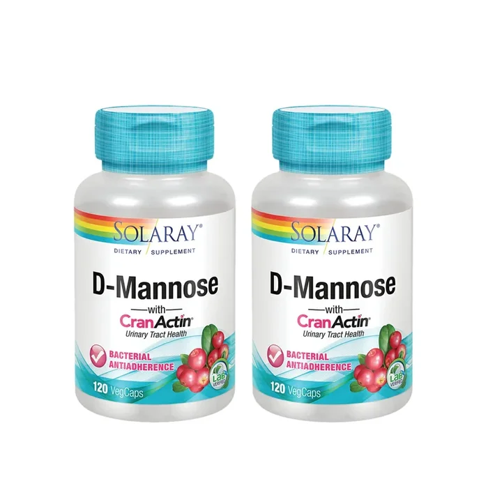 SOLARAY D-Mannose with CranActin Cranberry Extract 1000mg | for Normal, Healthy Urinary Tract Support | with Vitamin C | Non-GMO & Vegan | 120 Count | 2 pk