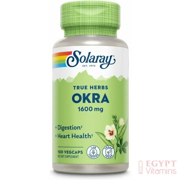 SOLARAY Okra Fruit 1600 mg, Healthy Digestion, Regularity & Cardiovascular Support, Soluble Fiber, 25 Serv, 100 VegCapsمستخلص الباميه لتحسين صحة القلب والجهاز الهضمي تركيز 1600مجم عبوه 100 كبسوله