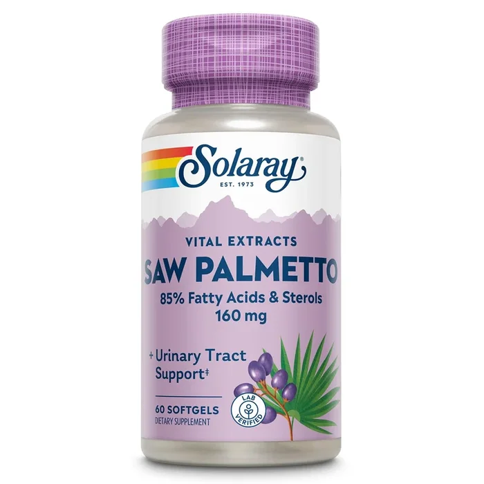 SOLARAY Saw Palmetto Extract – Prostate Health and Urinary Tract Support – 136 mg Fatty Acids and Sterols – Lab Verified, 60-Day Money-Back Guarantee (60 Servings, 60 Softgels)
