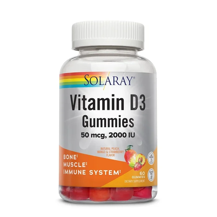 SOLARAY Vitamin D3 Gummies 50 mcg, 2000 IU | Healthy Bone, Muscle & Immune System Support | Gluten Free | 30 Serv, 60 Ct 67229