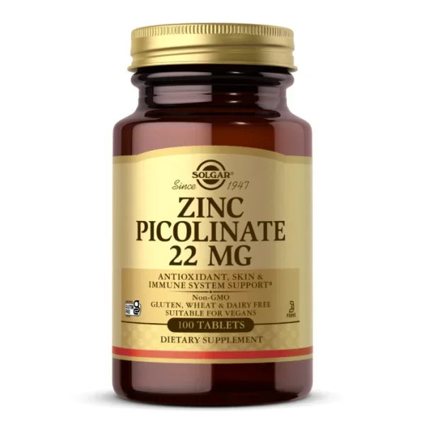 Solgar Zinc Picolinate 22 mg, 100 Tablets – Promotes Healthy Skin – Supports Immune System, Normal Taste & Vision – Antioxidant